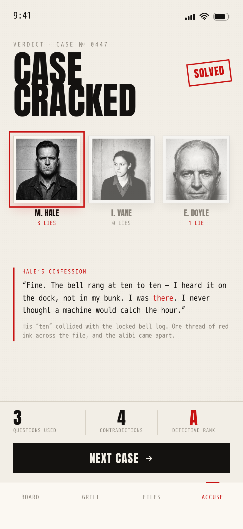 The Accusation screen